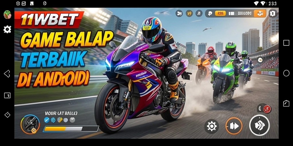 Screenshot gameplay 11WBET menunjukkan momen seru balapan motor.