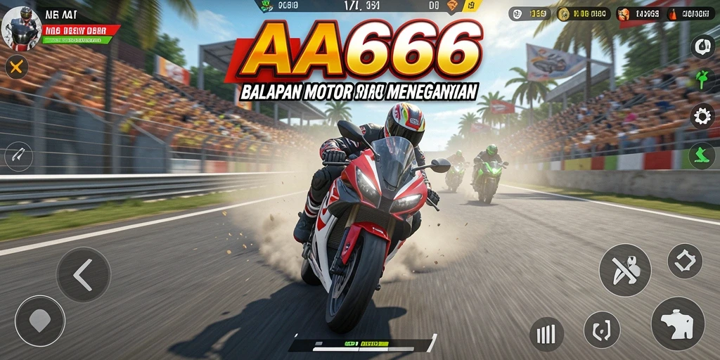 Screenshot gameplay AA666 menunjukkan motor balap yang cepat dan grafik menakjubkan.