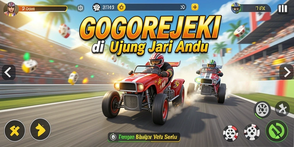 Screenshot GOGOREJEKI menampilkan balapan seru dan kendaraan yang menarik.