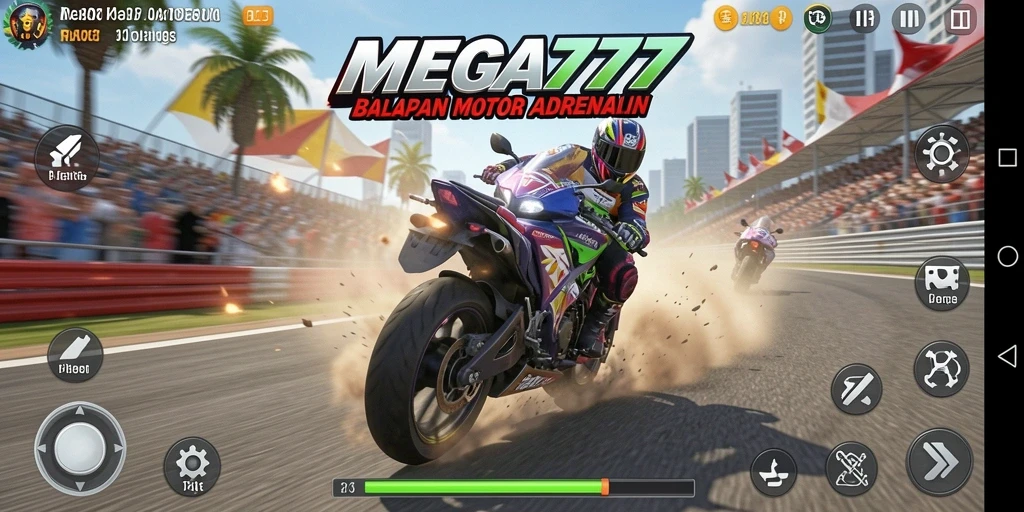 Tampilan mendebarkan gameplay balapan motor di MEGA777.