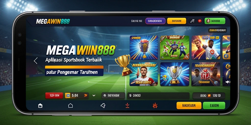 Tangkapan layar utama MEGAWIN888 menampilkan antarmuka taruhan olahraga yang interaktif.