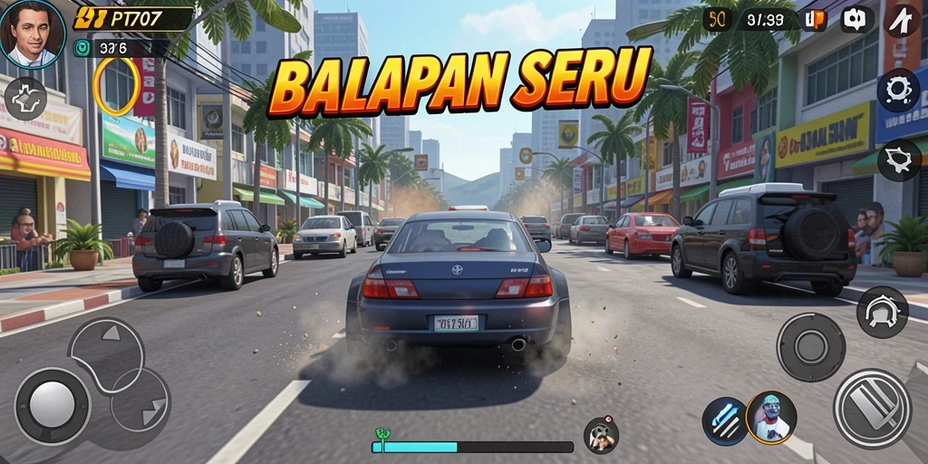 Screenshot menunjukkan aksi balapan yang menegangkan di PT707.