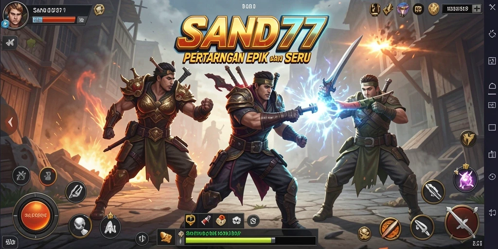 Tangkapan layar SAND77 menampilkan pertarungan mendebarkan antara karakter-karakter kuat.