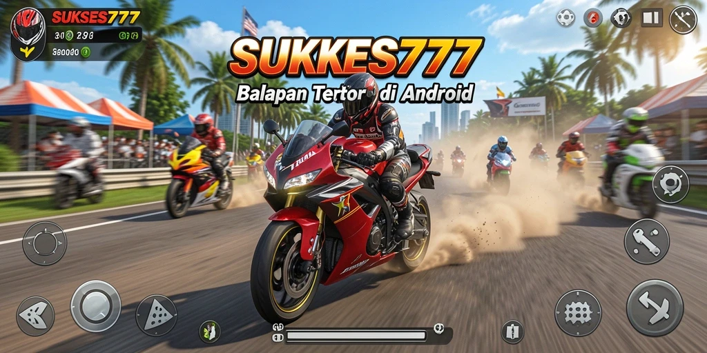 Screenshot utama SUKSES777 menampilkan aksi balapan motor yang seru.