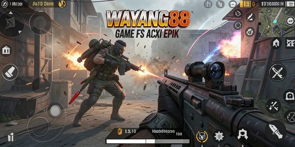 Screenshot gameplay WAYANG88 yang menunjukkan aksi tembak-menembak yang mendebarkan.